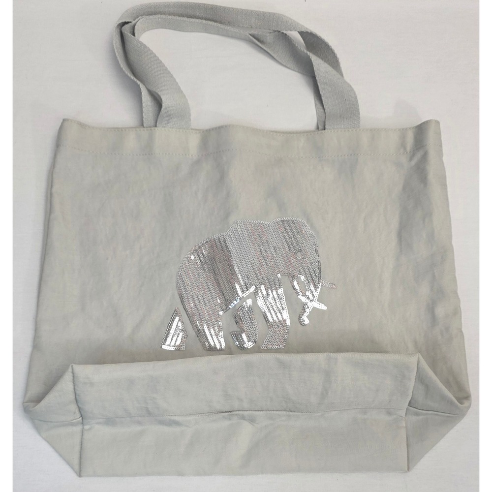 Banana Republic Grey Nylon Sequin Elephant Tote Bag Reusable Shopper Eco Friendl - Picture 4 of 13